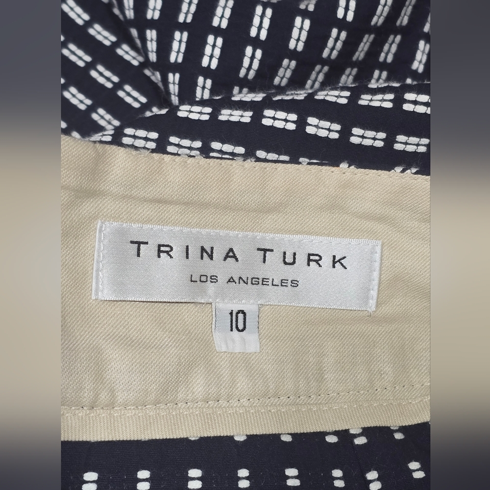 Trina Turk Pencil Skirt Navy Blue & White Geometric Pattern - Picture 6 of 8